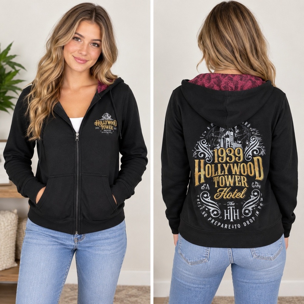Disney Parks Tower of Terror Hollywood Tower Hotel Hoodie Adult S Black 2022